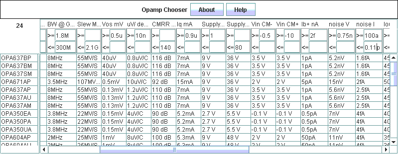 Screenshot with bandwidth and input noise filters